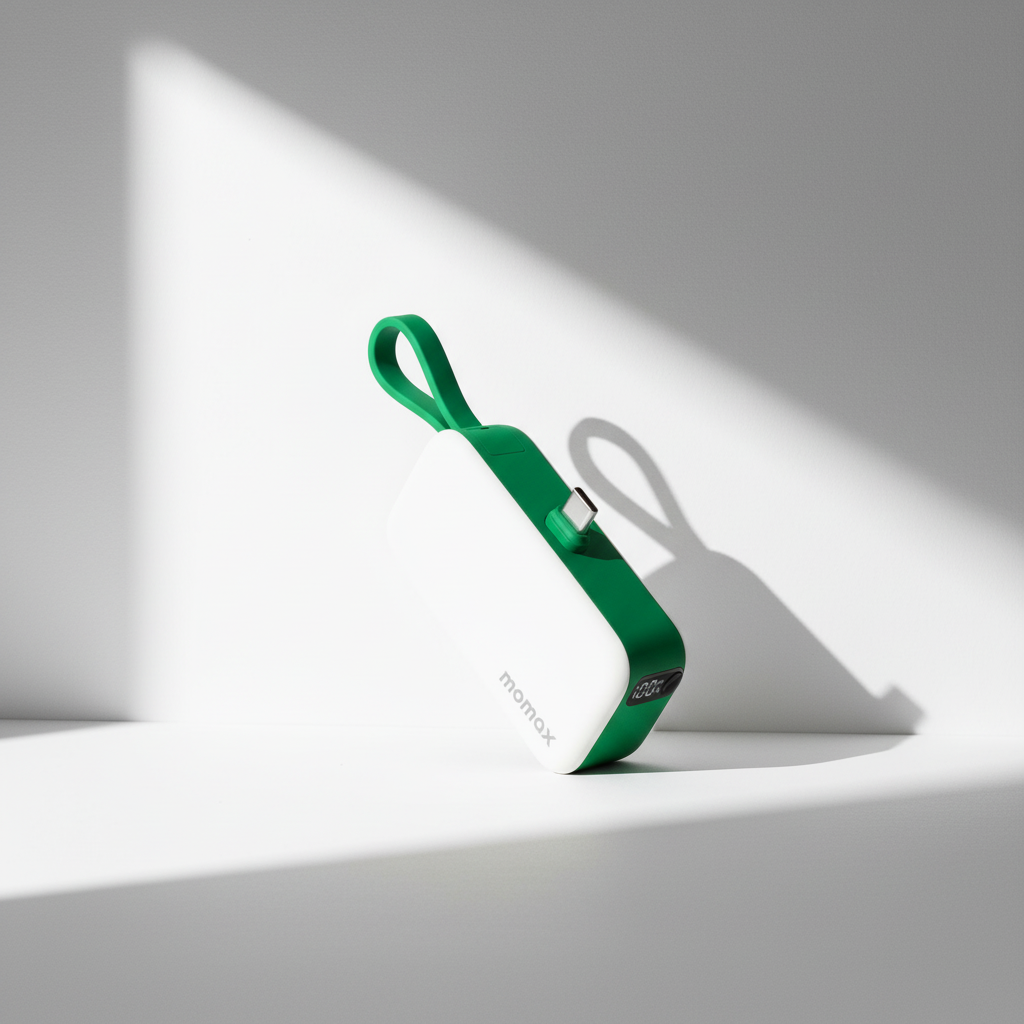 بطارية شحن متنقلة 1-Power Mini بسعة 5000 مللي أمبير مع كيبل USB-C قابل للطي مدمج من Momax | أخضر