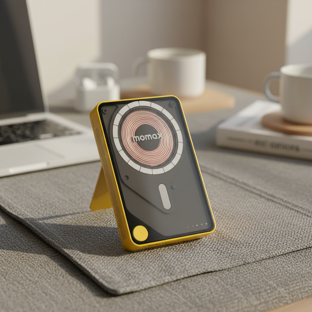 بطارية لاسلكية مغناطيسية مع كيبل USB-C مدمج من موماكس 1-Power X Pro سعة البطارية 10000 مللي أمبير | أصفر