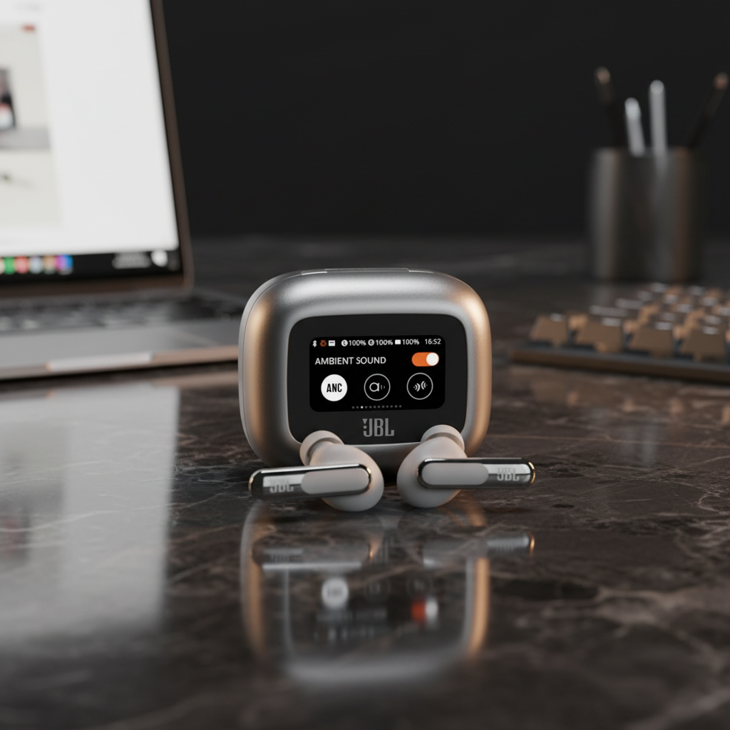 JBL Live Beam 3 True Wireless Earbuds with Screen | Silver