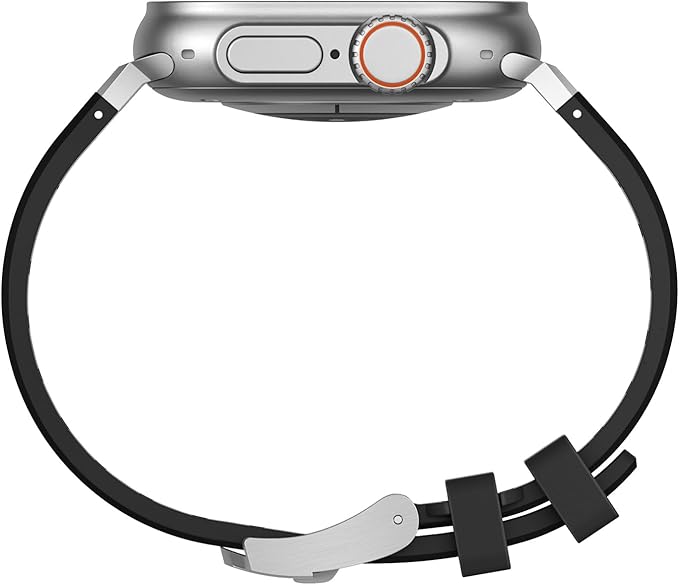 Metal Head Silicone Band For Watch 45/49 | Black With Silver Head