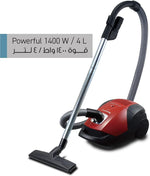 مكنسة باناسونيك Panasonic Vacuum Cleaner - بقوة 1400 واط - سعة كيس غبار 4 لتر (موديل MC-CG521R747) | أحمر/أسود
