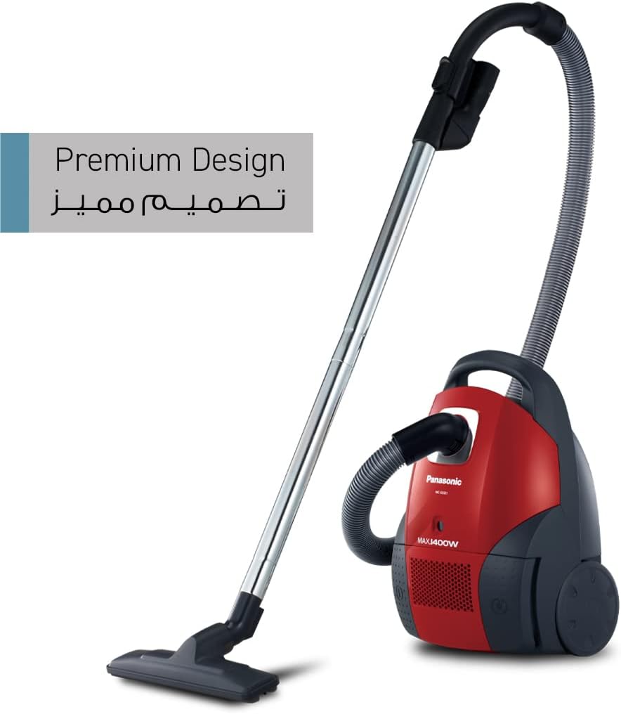 مكنسة باناسونيك Panasonic Vacuum Cleaner - بقوة 1400 واط - سعة كيس غبار 4 لتر (موديل MC-CG521R747) | أحمر/أسود