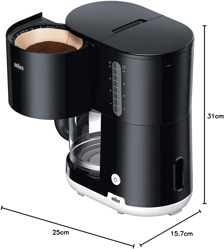 ماكينة قهوة  Breakfast1 من Braun بقوة  1000 واط | أسود | وعاء زجاجي AromaCarafe سعة 10 أكواب