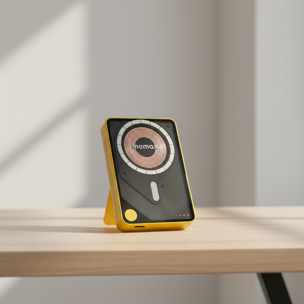 بطارية لاسلكية مغناطيسية مع كيبل USB-C مدمج من موماكس 1-Power X Pro سعة البطارية 10000 مللي أمبير | أصفر