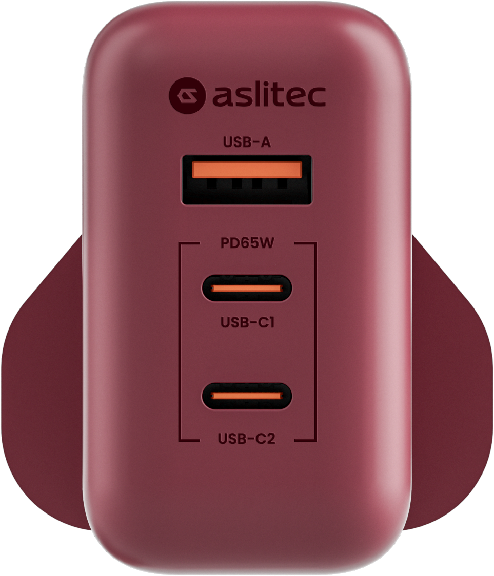 شاحن aslitec VexoraGaN بقدرة 65 واط – شاحن GaN مدمج بثلاثة منافذ USB-A وUSB-C مزدوج