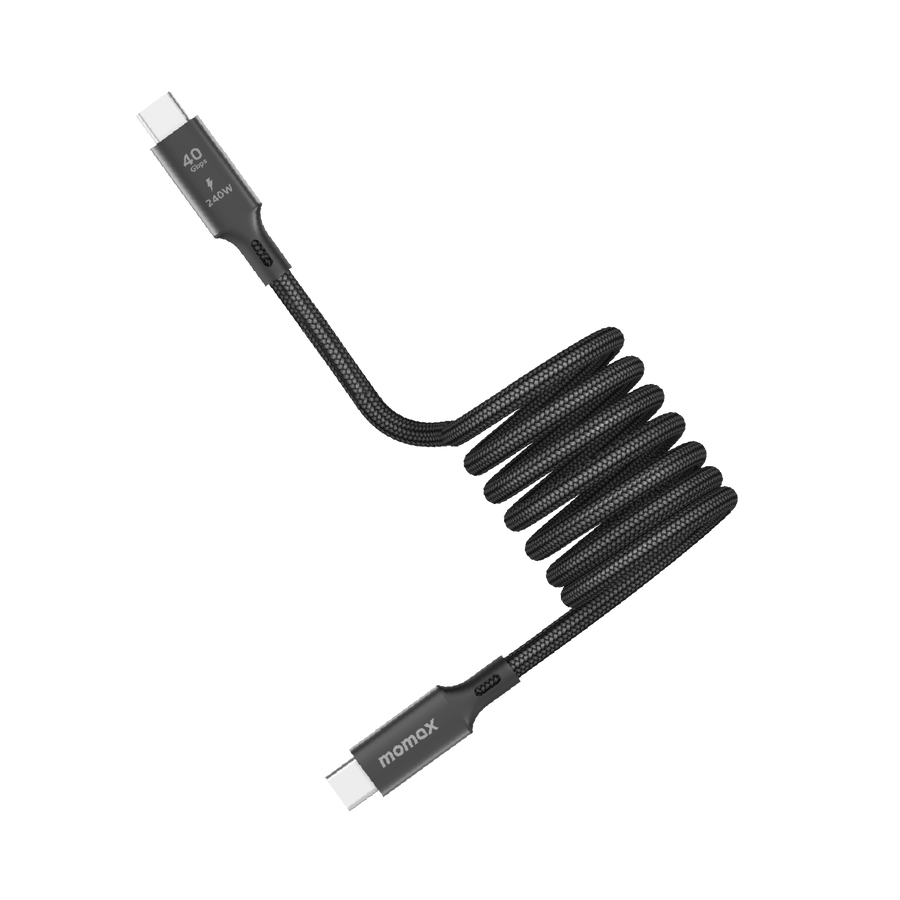 كيبل مغناطيسي Momax Mag-Link بقوة 240 واط، من USB-C إلى USB-C، USB4 بسرعة 40Gbps، طول 1.5 متر | أسود