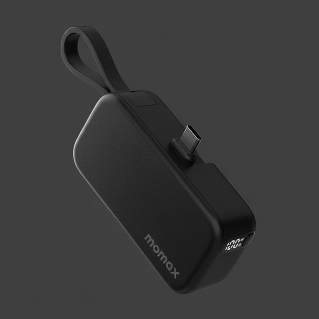 Momax 1-Power Mini 5000mAh Bulit-in foldable USB-C Battery pack |Black