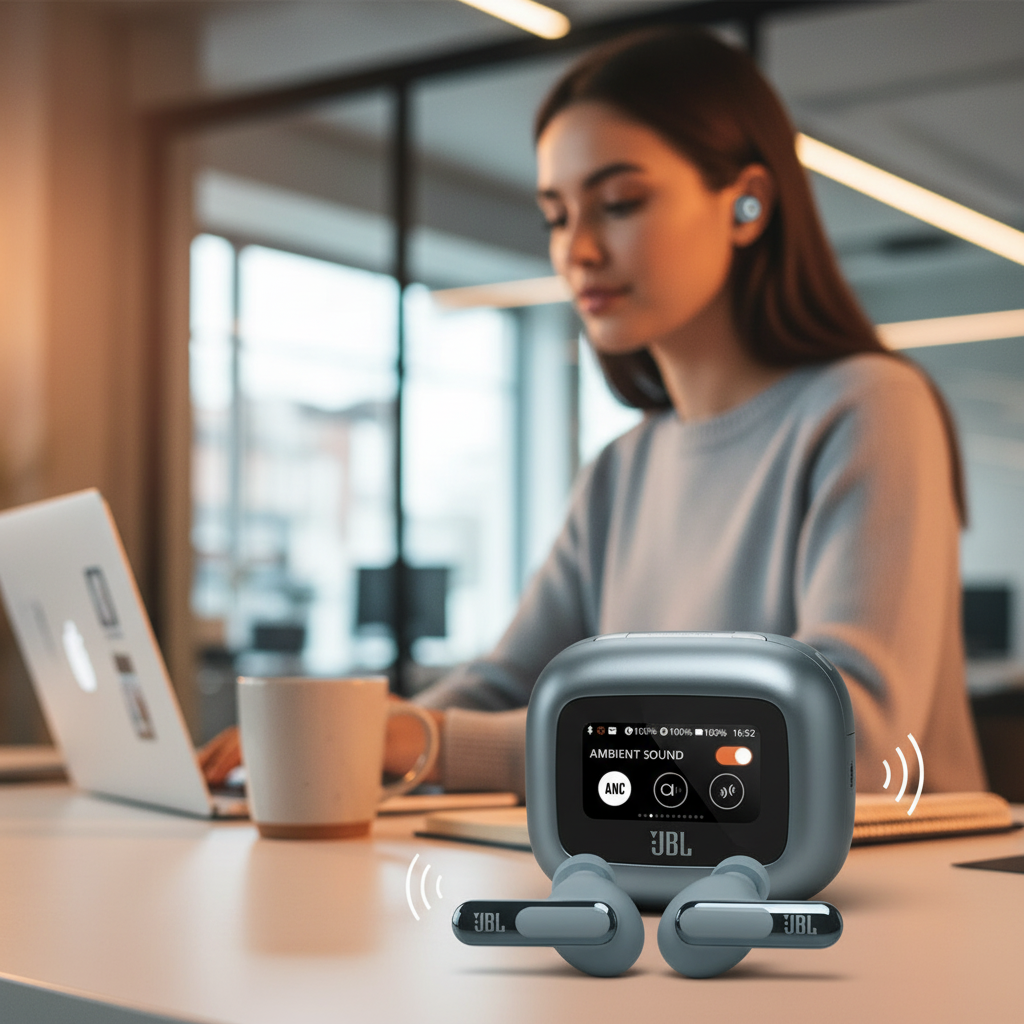 سماعات Live Beam 3 لاسلكية مع شاشة من JBL | أزرق