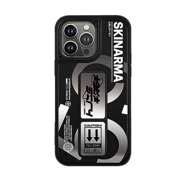 SkinArma iPhone 14 Pro Bango Leather Case With Grip | Black Silver