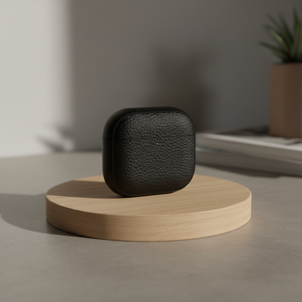 LZEL Airpods 4 Aurum Guard Premium TPU Leather Case | Black