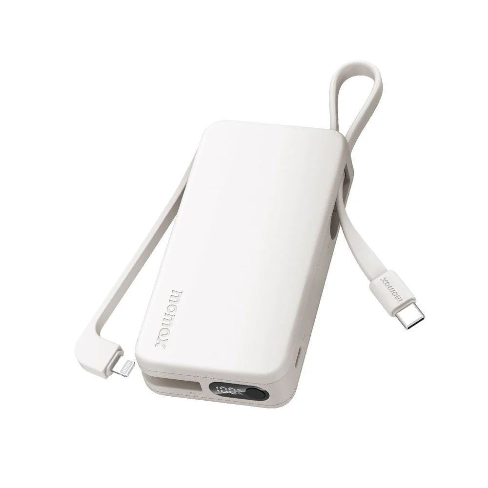 باور بانك Momax 1-Power Vital بسعة 10000mA بكيبل مدمج Usb-C و Lightning | أبيض