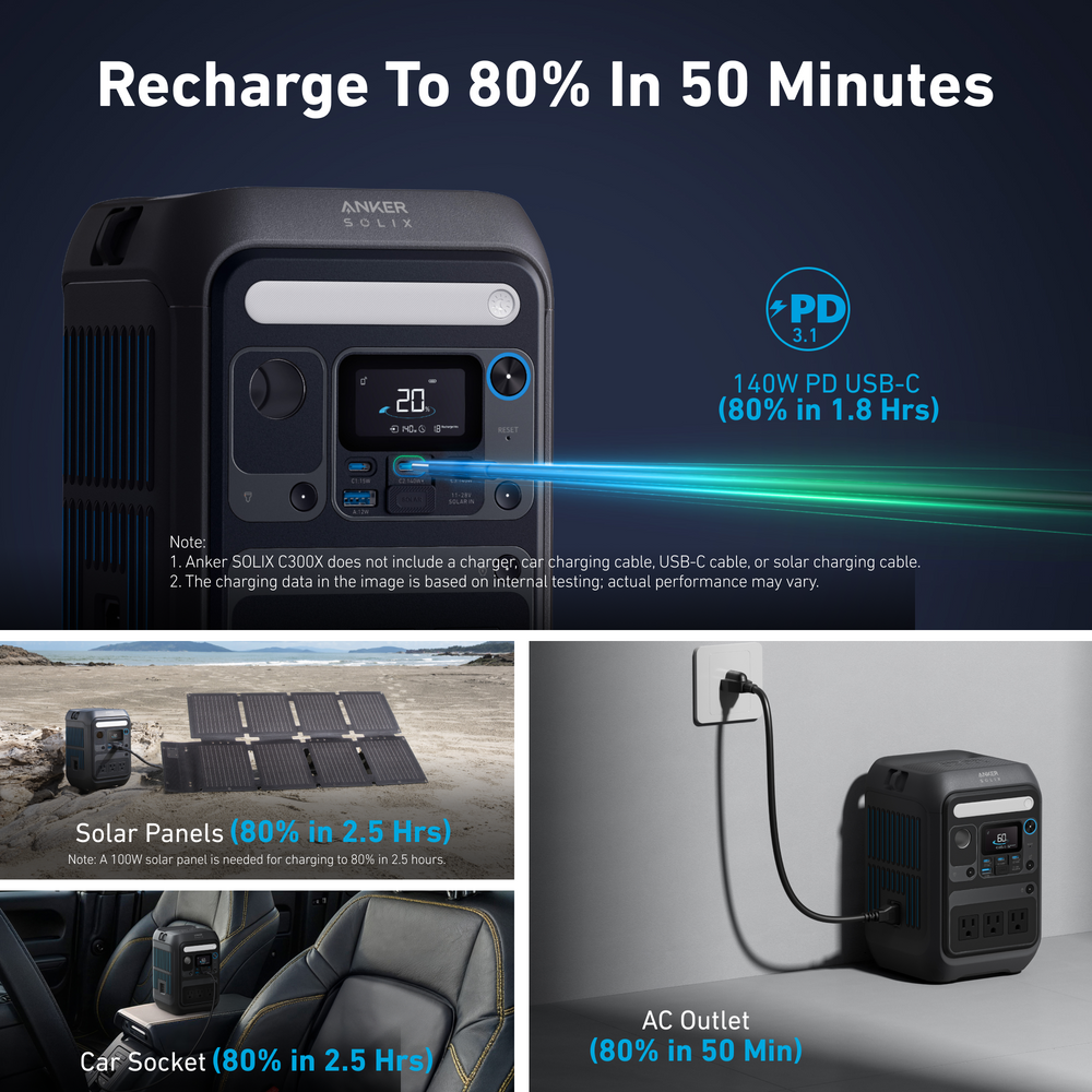 محطة طاقة محمولة Anker SOLIX C300X | 288Wh، 300W