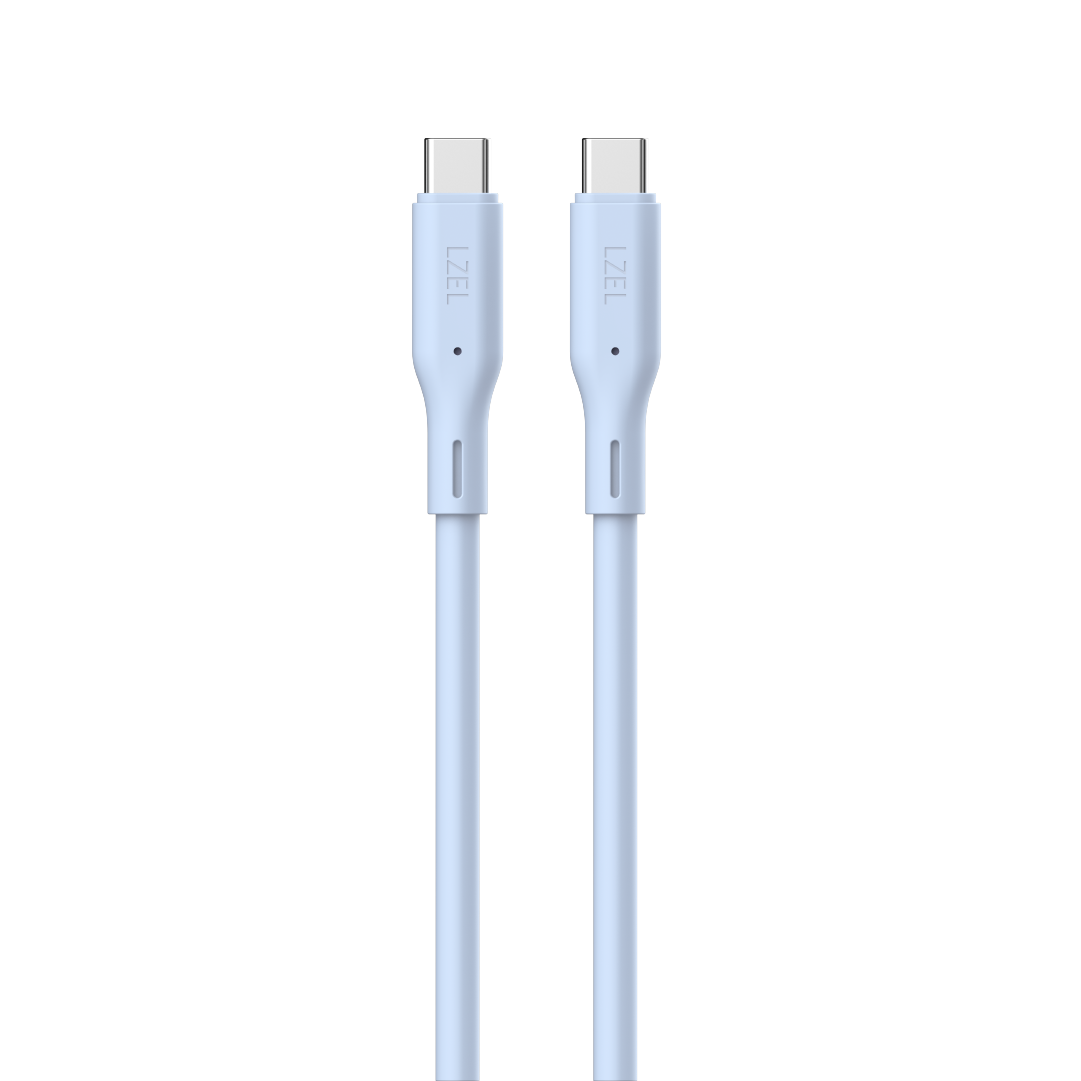 كيبل من Lzel نوع USB-C إلى USB-C 2.0، نقل بيانات بسرعة 480Mbps، طاقة 48V 5A، PD بقوة 240W، غلاف سيليكون سائل ناعم، هيكل TPE، طول 2 متر | بنفسجي