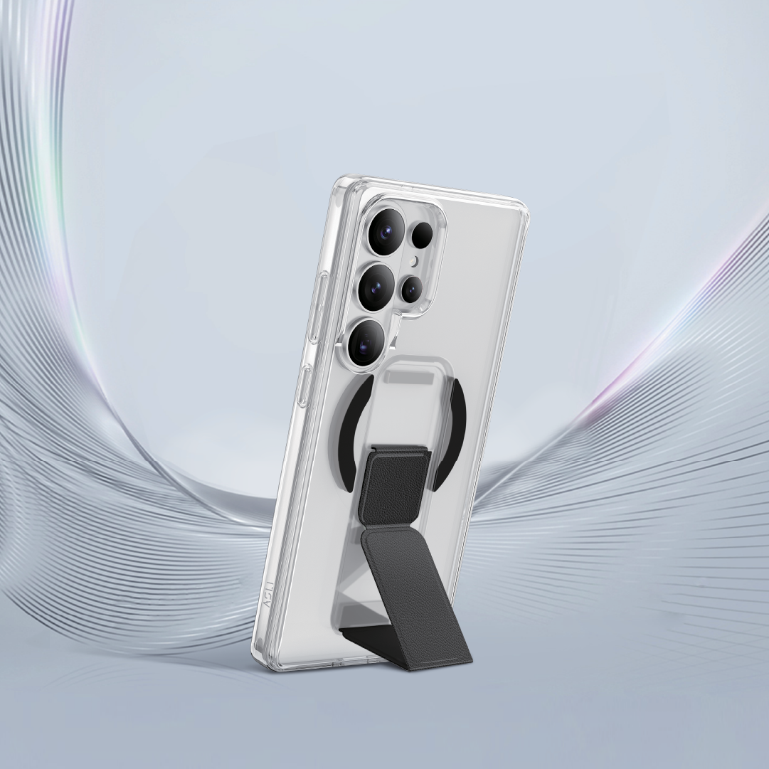 Asli MagTrox Gravitas كفر حماية شفاف مع مسكة جلد وحامل لهاتف Samsung S26 Ultra | أسود