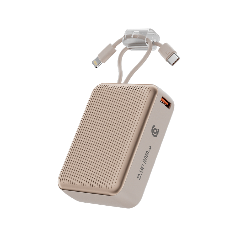 باور بانك من 90% percent بسعة 22.5 واط، مزود بكابلين مدمجين | Usb-C & Usb-A, And With Lightning | رمادي