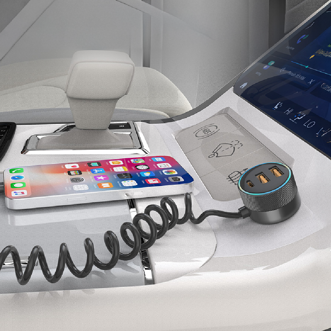 LZEL PulseCharge Pro 70W Multi-Port Car Charger with 7-Color LED Light