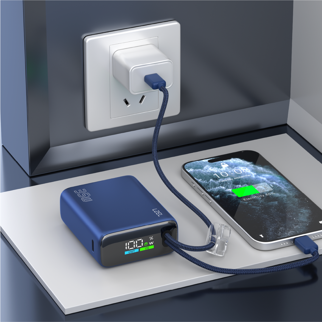 LZEL Neurovolt 10K Pd 35W Mini Power Bank Pd3.0 & Qc3.0 | Usb-C Cable & Lightning Cable | Blue
