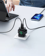 شاحن حائط فائق السرعة من أسلي جلوبال بتقنية  GaN PD,مع شاحن ساعة لاسلكي شحن ثلاثي 20 واط  | أسود