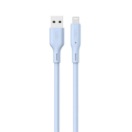كيبل من Lzel معتمد USB-A إلى Lightning ، نقل بيانات بسرعة 480Mbps، طاقة 5V 3A، غلاف سيليكون سائل ناعم، هيكل TPE، طول 2 متر | بنفسجي