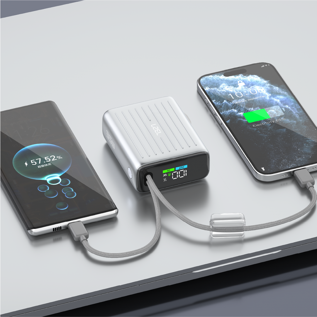 LZEL Neurode 10K Pd 35W Mini Power Bank Pd3.0 & Qc3.0 | Usb-C Cable & Lightning Cable | Silver