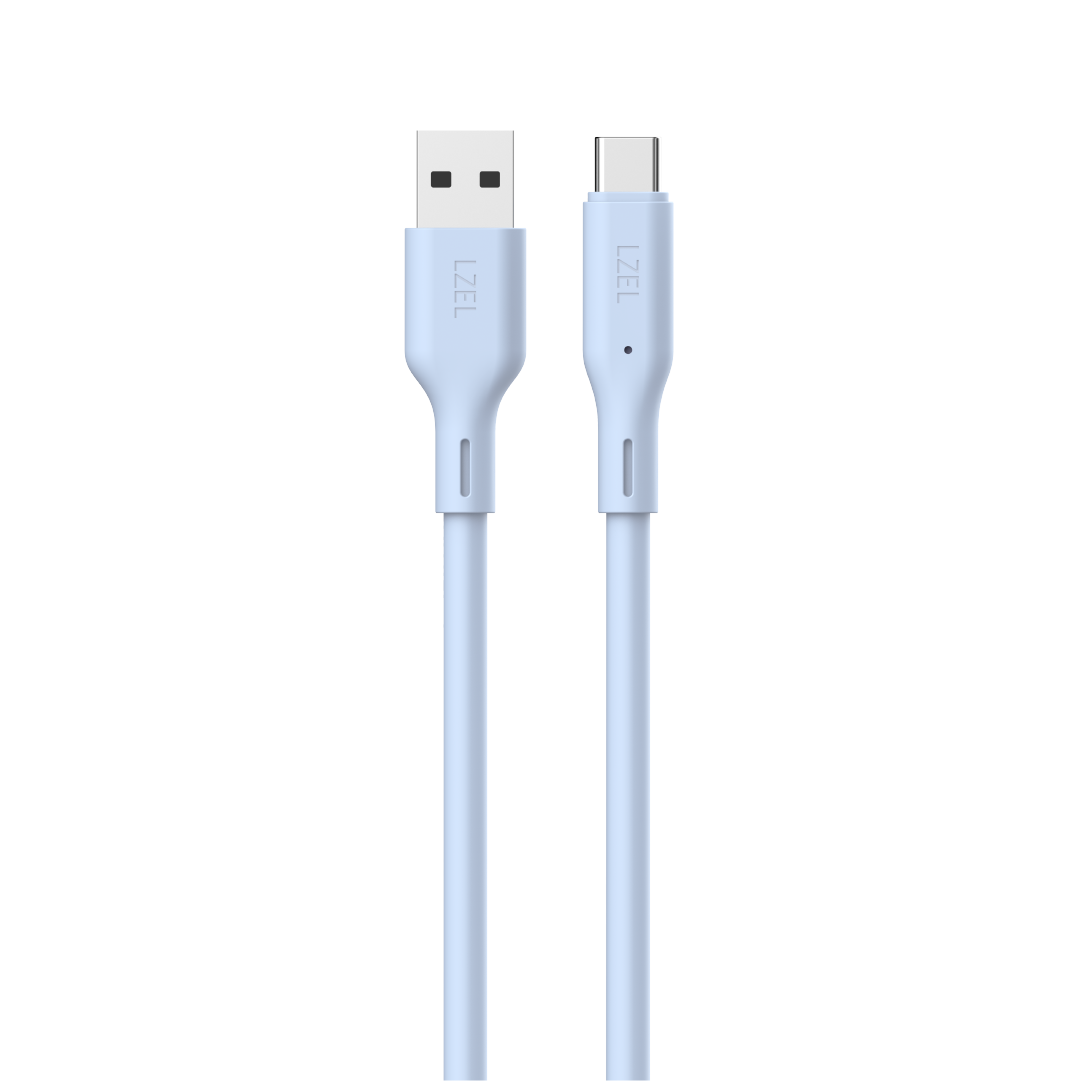 كيبل من Lzel نوع USB-A إلى USB-C 2.0، نقل بيانات بسرعة 480Mbps، طاقة 5V 3A، غلاف سيليكون سائل ناعم، هيكل TPE، طول 1 متر | أزرق