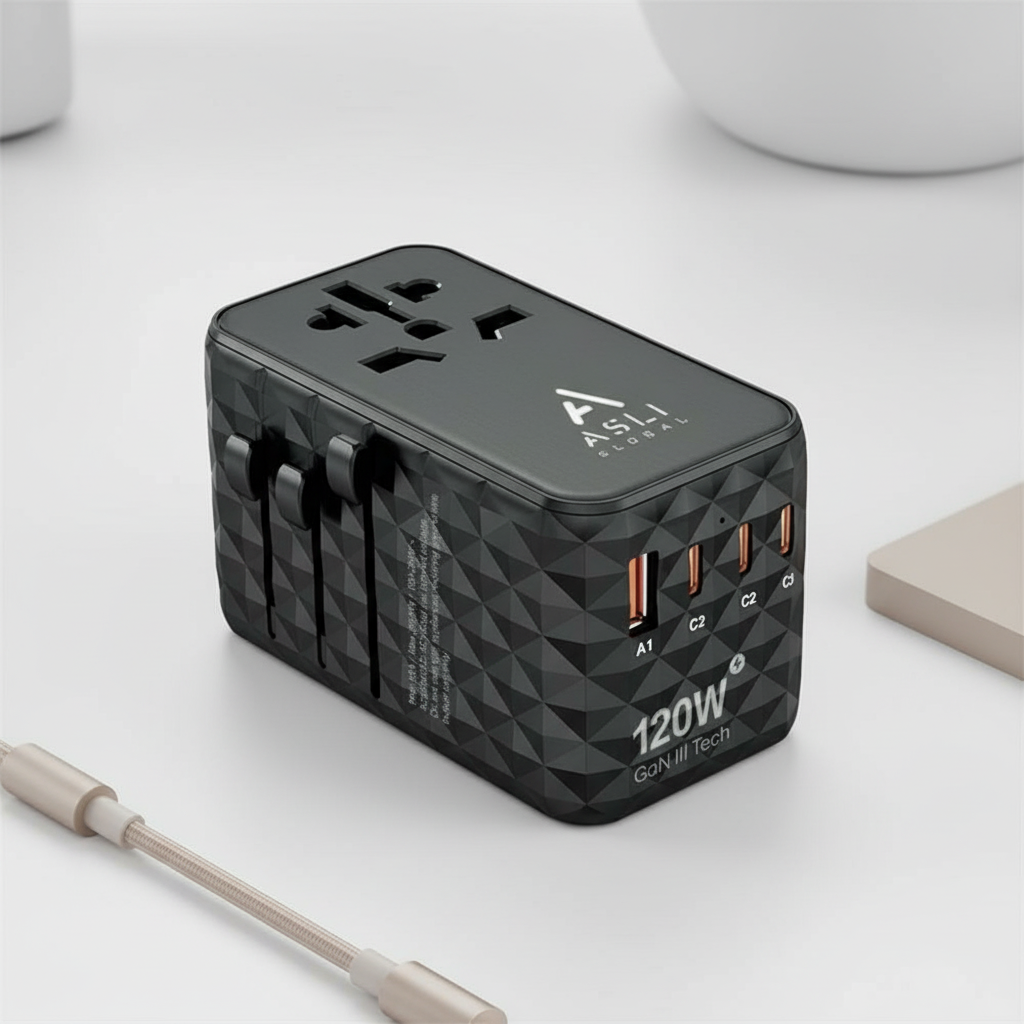 Asli Global GaN Pro Travel 120W Travel Adapter | Black