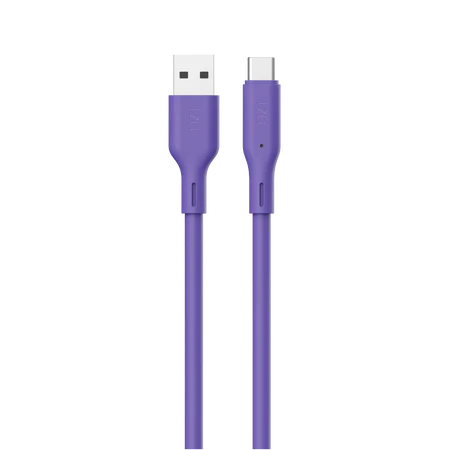 كيبل من Lzel نوع USB-A إلى USB-C 2.0، نقل بيانات بسرعة 480Mbps، طاقة 5V 3A، غلاف سيليكون سائل ناعم، هيكل TPE، طول 2 متر | بنفسجي