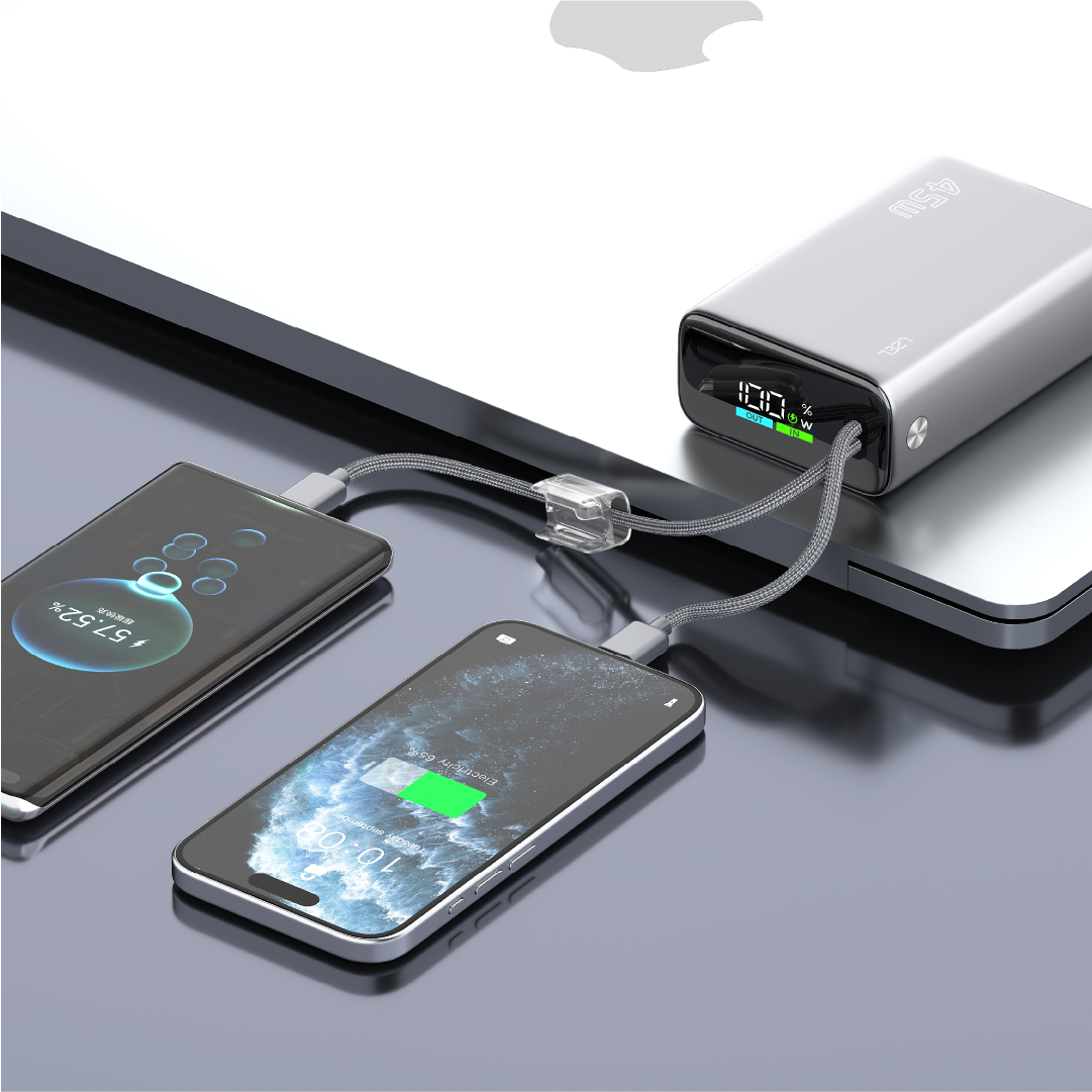 LZEL Neurode 20K Pd45W Mini Power Bank Pd3.0 & Qc3.0 | Usb-C Cable & Lighting Cable | Silver