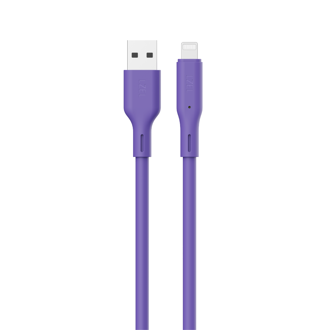 كيبل من Lzel معتمد USB-A إلى Lightning ، نقل بيانات بسرعة 480Mbps، طاقة 5V 3A، غلاف سيليكون سائل ناعم، هيكل TPE، طول 1 متر | بنفسجي