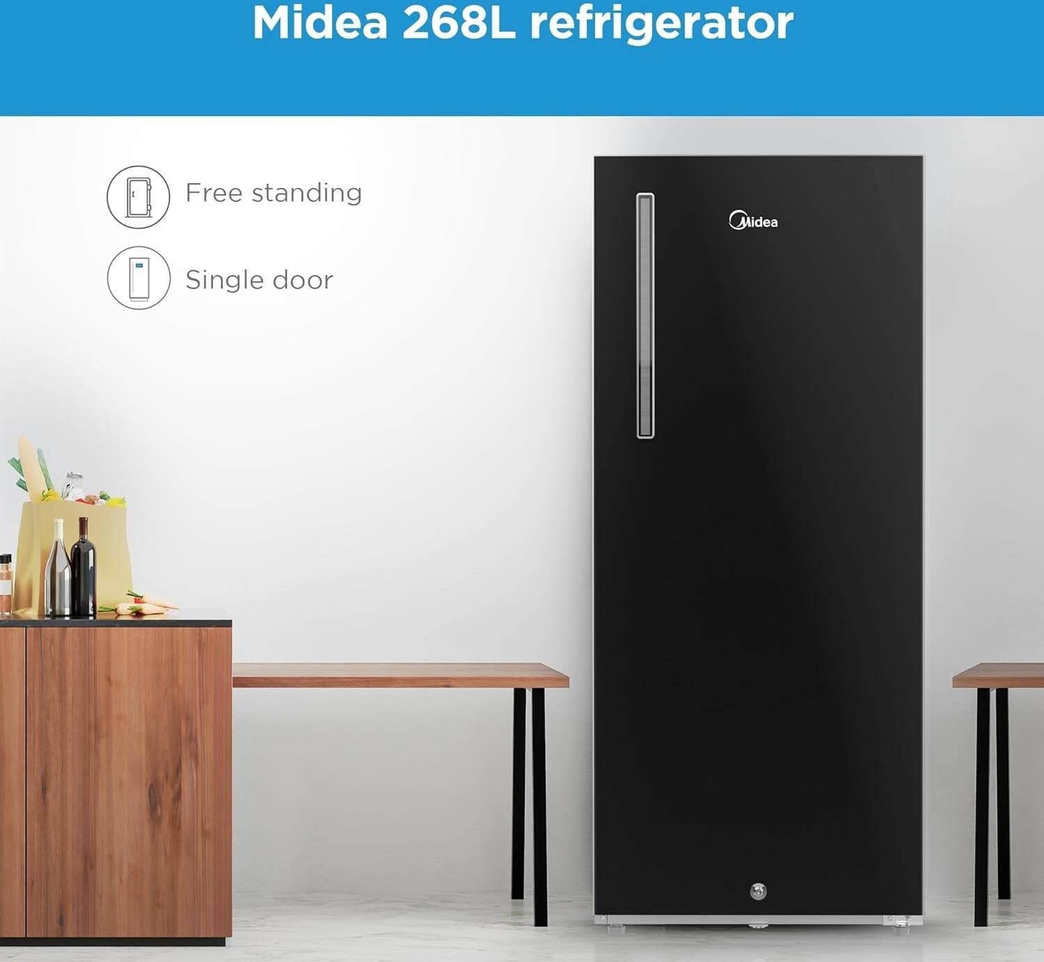 Midea Refrigerator – Gross Capacity 268L, Net 190L, SD Feature,| Jazz Black