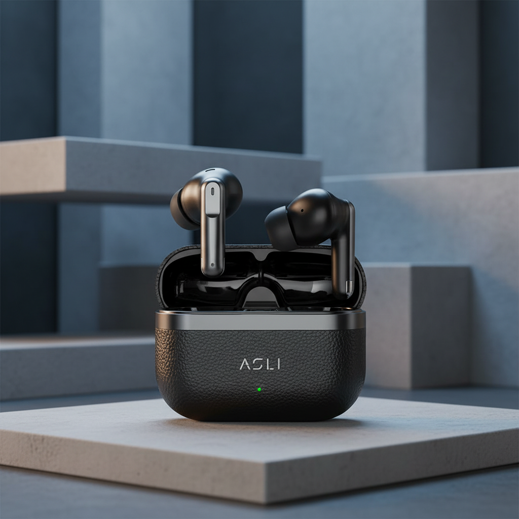 Asli Global EcoPods Air TWS Wireless ANC Bluetooth Earbuds with Active Noise Cancellation | Black