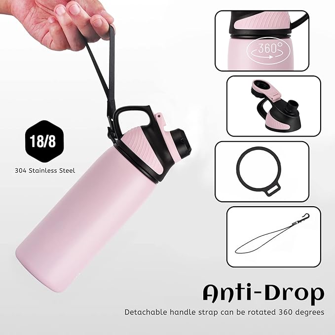 Asli Global 800ml Stainless Steel Metal Canteen for Travel Water Bottle | Pink