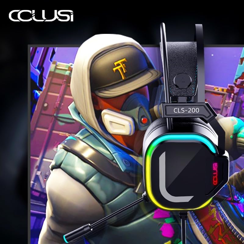 سماعة ألعاب Colusi CLS-200 سماعة رأس سلكية ميكروفون عازل للضوضاء، صوت محيطي ضوء RGB| أسود