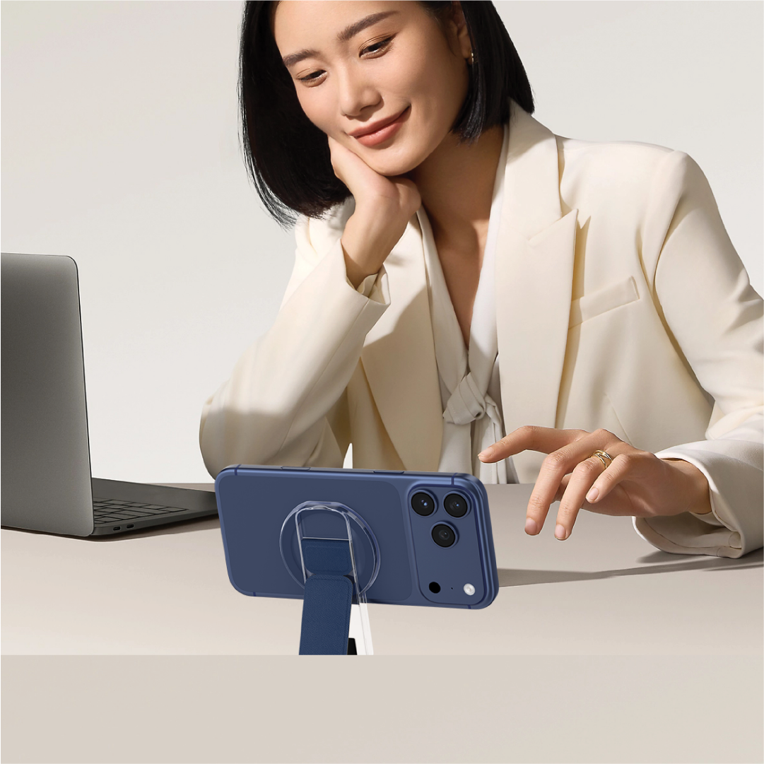 ASLI Magnetic Band Leather Grip & Foldable Stand 2-in-1 Functional Design | Blue