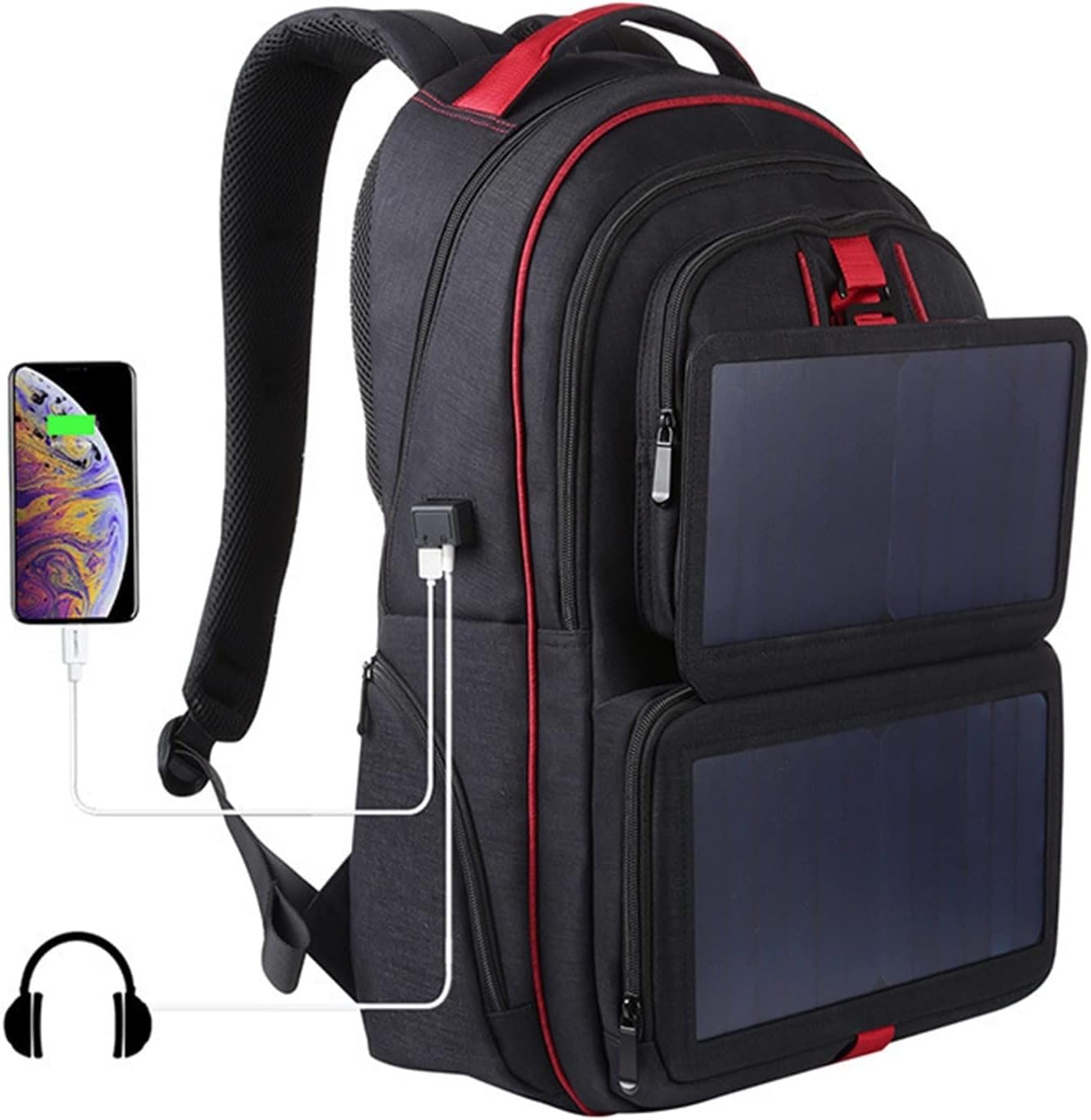 HAWEEL 14W Foldable Solar Power Outdoor Portable Canvas Dual Shoulders Laptop Backpack, USB Output: 5V 2.1A Max