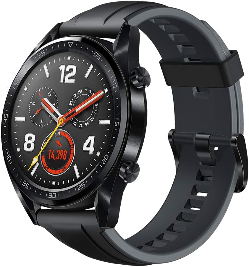 ساعة هواوي Watch GT الرياضية – ساعة ذكية بإطار مطاطي أسود 46 مم مع شاشة AMOLED مقاس 1.39 بوصة | أسود
