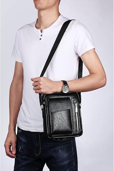 Cotecl Men Vintage Leather Shoulder Bag Outdoor Sports Travel Crossbody Bag Handbag Casual Bag Pack Black