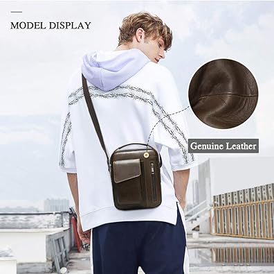 Cotecl Men Vintage Leather Shoulder Bag Outdoor Sports Travel Crossbody Bag Handbag Casual Bag Pack Coffee