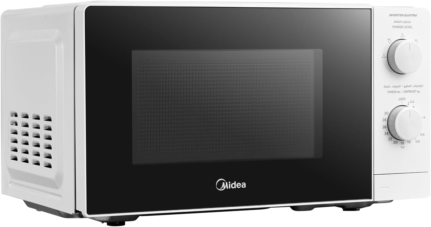 ميكروويف Midea بدون شواية – سعة 20 لتر، قدرة 700 واط، 5 مستويات للطاقة | أبيض