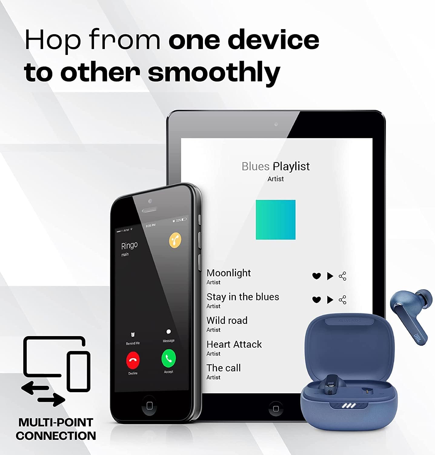 سماعات Live Pro 2 True عازلة للضوضاء من JBL | أزرق