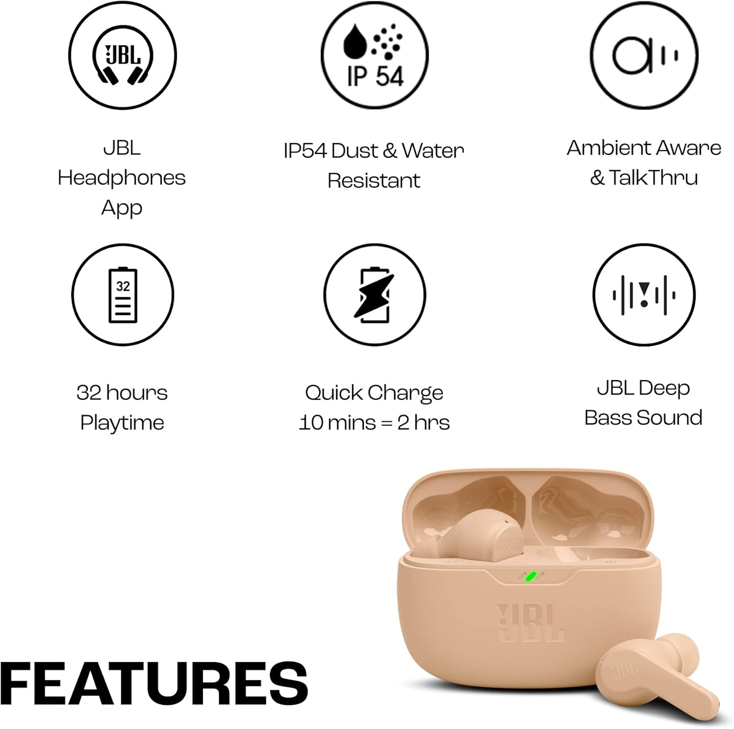 JBL Wave Beam Wireless Earbuds | Beige