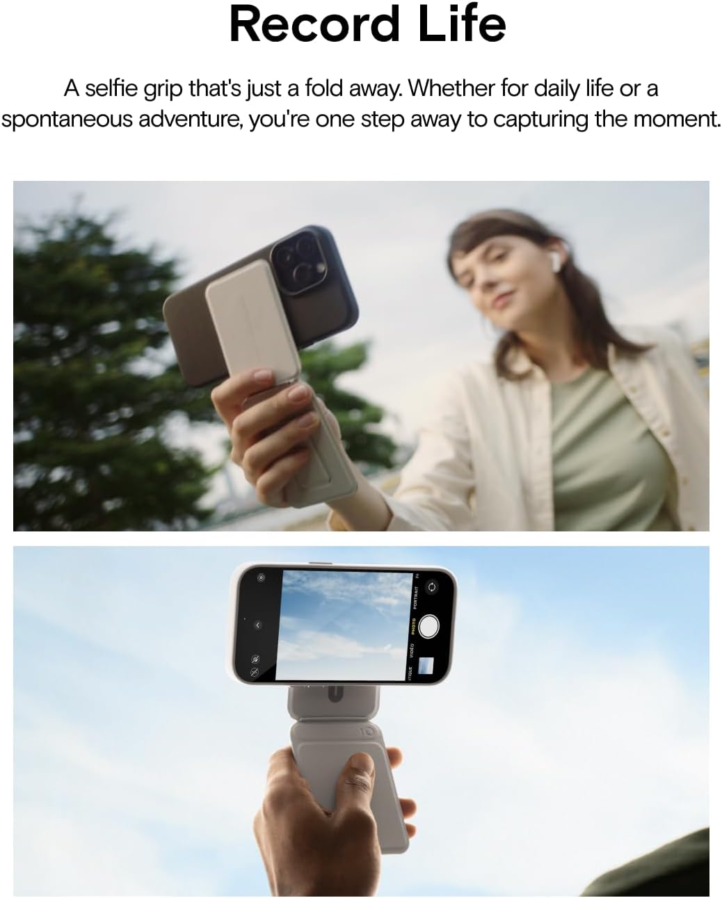 LZEL Magsafe PU Leather Card Holder And Tripod Stand Aegis Clio | Light Gray