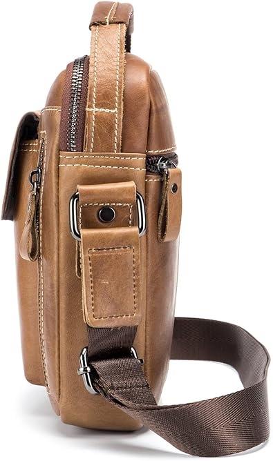 Coteci Men Vintage Leather Shoulder Bag Outdoor Sports Travel Crossbody Bag Handbag Casual Bag Pack Brown