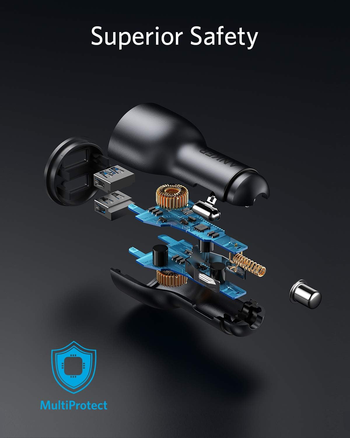 شاحن سيارة PowerDrive III Alloy بقوة 36 واط مع منفذان  USB-A Ports من Anker