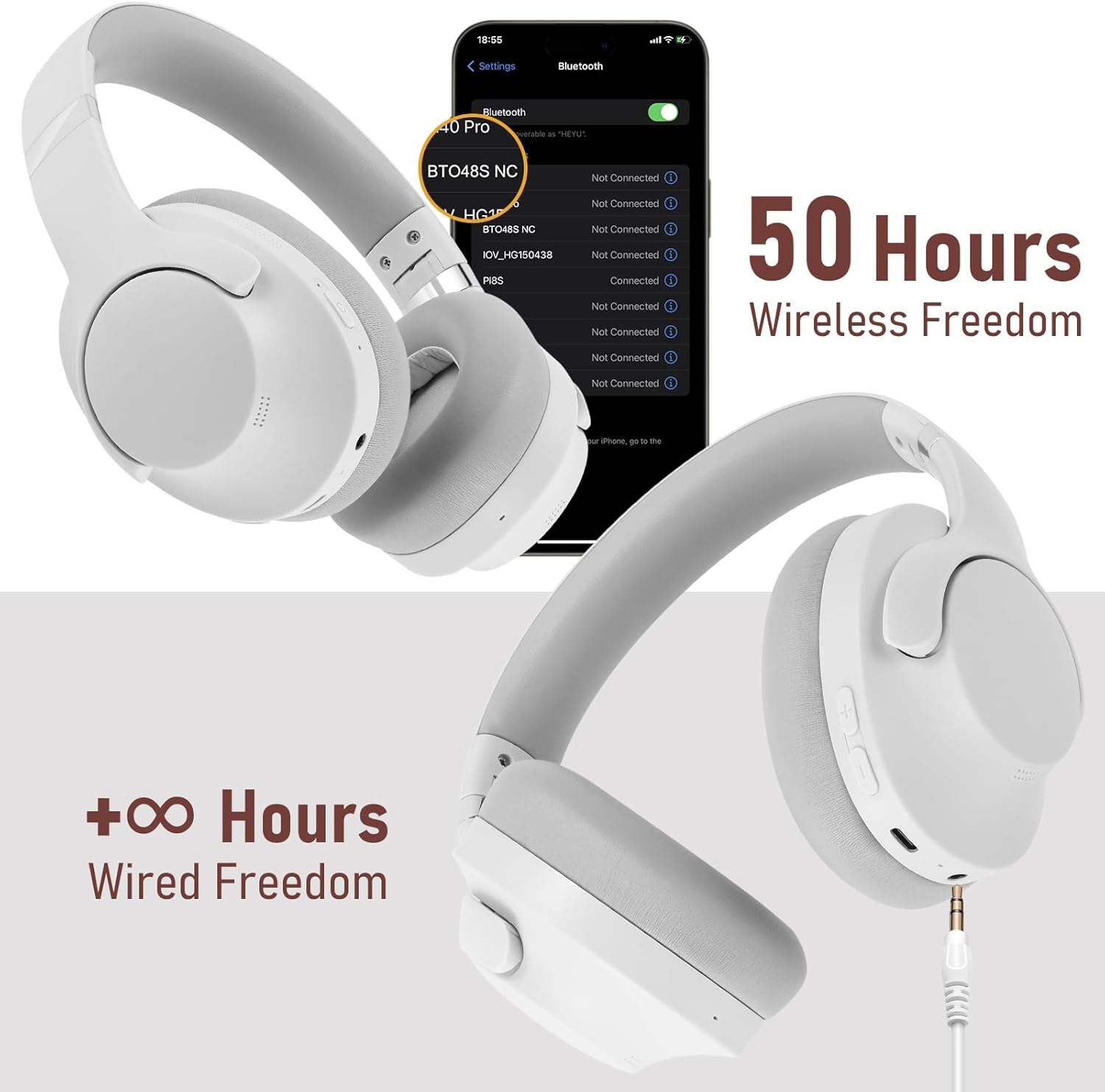 Wireless Active Noise Cancelling HeadPhones | White