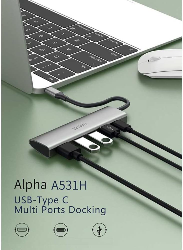 موزع Alpha 5-in-1 USB-C متعدد المنافذ من Wiwu | رمادي