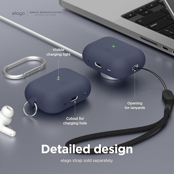 حافظة سيليكون أصلية لسماعات Airpods Pro2 من Elago باللون الأزرق الداكن | EAPP2SC-ORHA-JIN