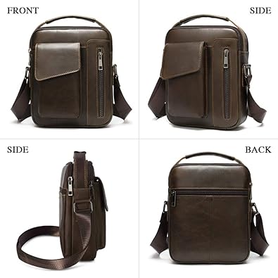 Cotecl Men Vintage Leather Shoulder Bag Outdoor Sports Travel Crossbody Bag Handbag Casual Bag Pack Coffee