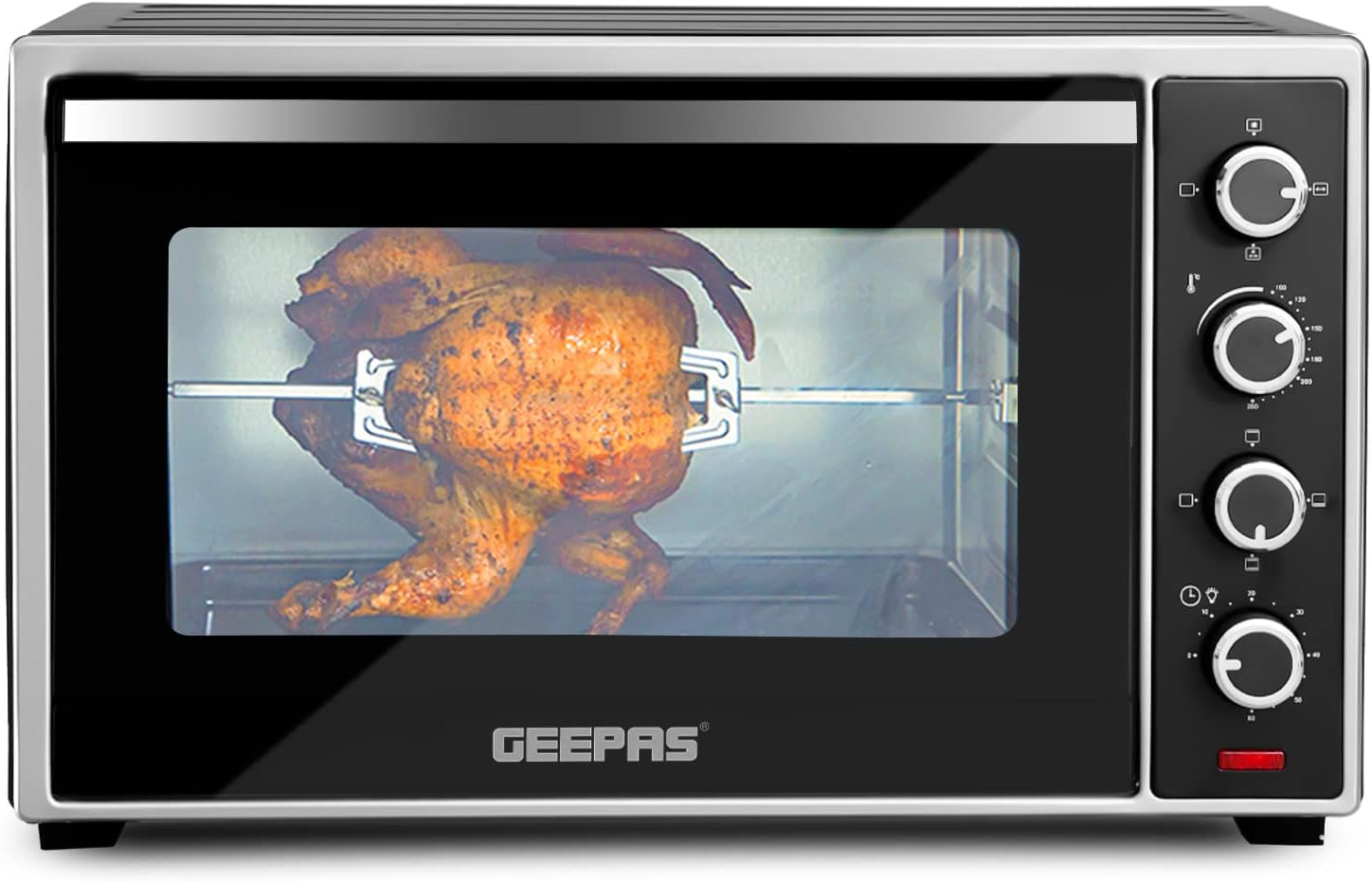 Geepas Electric Oven, 60L | 60 Minutes Timer | Inside Lamp | Stainless Steel Heating Elements | Heat Resistant Tempered Window | 2000W Power