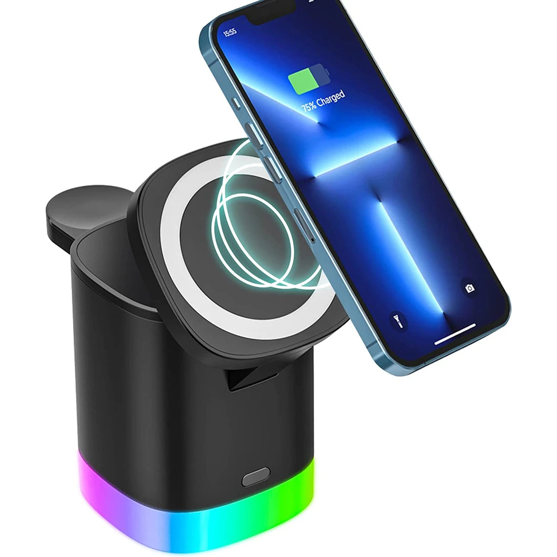 Magnetic Wireless Charger for iPhone Smart Watch Earphone 3 in 1 15W Fast Wireless Charging Stand